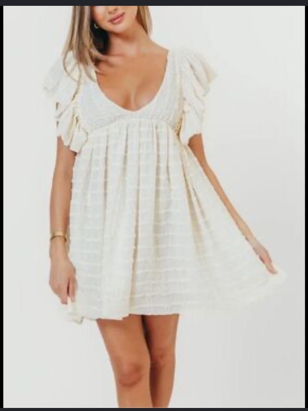 Storia Cream Ruffle Sleeve Mini Dress